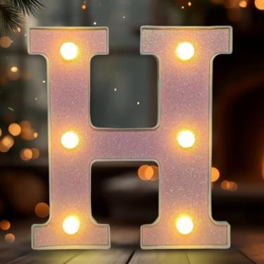 Imagem de Letreiro de LED com letra H, letreiro iluminado do alfabeto para decoração de casa, decorações de festa de casamento de aniversário - H rosa