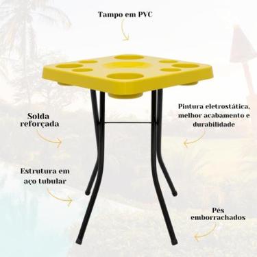 Imagem de Mesa Petisqueira Tampo Amarelo Apoio Petiscos Desmontável - Itagold, A