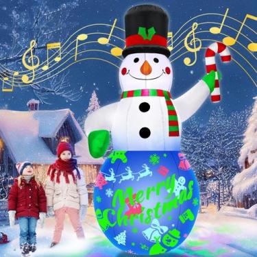 Imagem de Boneco de neve inflável de Natal de 7 pés com música e luzes giratória