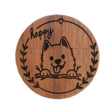 Imagem de LONMAIX Flash Drive redondo de madeira de nogueira de 16 GB - design fofo de cachorro gravado a laser, presente e lembrancinha de festa