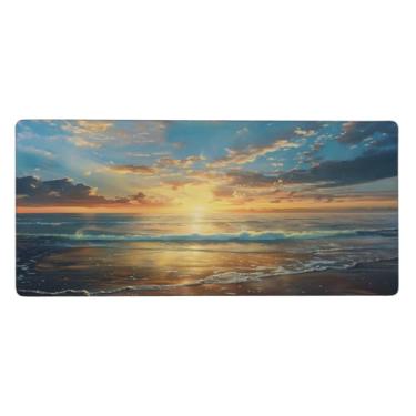 Imagem de Tapete de rato grande, ondulado, mar, impermeável, para computador, estendido, tapete protetor de mesa, base de borracha antiderrapante, tapete para escritório, computador, teclado, laptop e mesa de