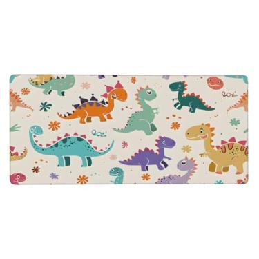 Imagem de Mouse pad de dinossauros grandes flores fofas à prova d'água para computador estendido tapete protetor de mesa antiderrapante base de borracha para escritório, computador, teclado, laptop e mesa de