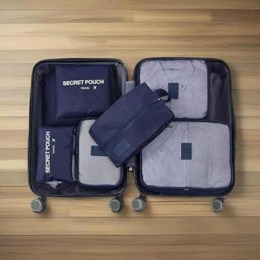 Imagem de Conjunto de armazenamento de equipamento de viagem com 7 itens – bolsa durável e portátil para treino e organização de roupa – azul-marinho