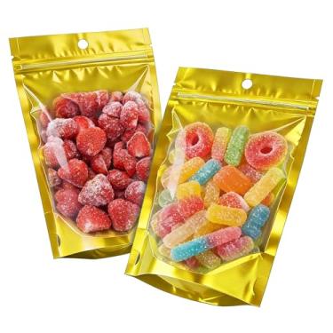 Imagem de 100 sacos Mylar de 15 x 21,8 cm para armazenamento de alimentos, bolsa à prova de cheiro com janela resselada, embalagem de alumínio vertical bolsa de doces liofilizados sacos de armazenamento de