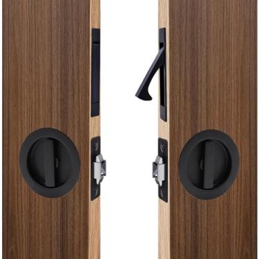 Imagem de Dontay Trava de passagem de porta de bolso e puxador de borda, sem trava, montagem embutida, ferragens ocultas de perfil baixo, maçaneta plana para portas de 3,5 a 6,5 cm (1, preto fosco)