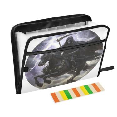 Imagem de Pastas sanfonadas Grim Reaper Horse Lightning para documentos, arquivo expansível tamanho carta A4 com bolsa frontal para lápis