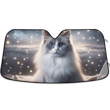 Imagem de Toldos de carro com estampa de gato gatinho Ragdoll para para-brisa Persianas de carro de caminhão dobráveis personalizadas para janelas dianteiras automotivas L, 144,8 cm x 80 cm