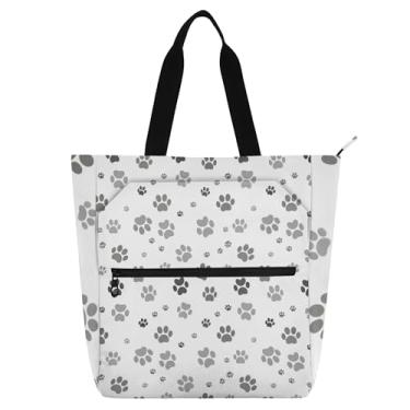 Imagem de GAIGEO Sacola feminina cinza com estampa de pata de animal, bolsa escolar de lona de trabalho com zíper, presente infantil fofo para amantes de livros