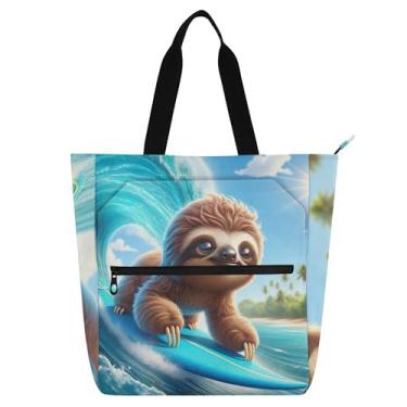 Imagem de Sacolas femininas fofas de trabalho para surfar preguiça com zíper, bolsas para professores, presentes para amantes de livros