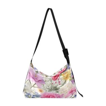 Imagem de Bolsa masculina de couro floral e floral, bolsa transversal grande, bolsa de ombro com zíper, Flores vintage floral aquarela - 4, One Size