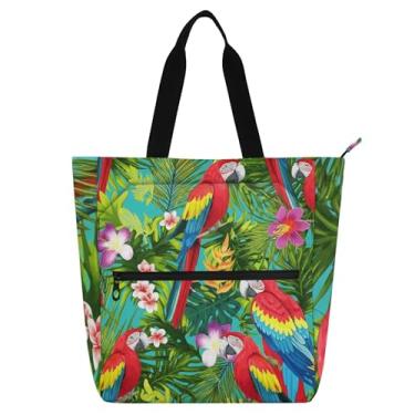 Imagem de GAIGEO Bolsa de trabalho feminina com folhas tropicais de papagaio colorido, lona, praia, escola, bolsa para professores, com compartimentos