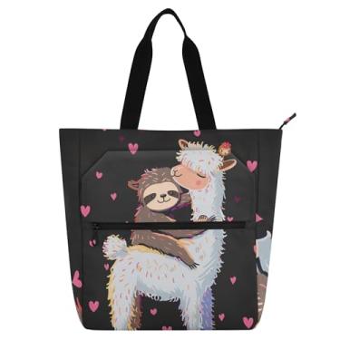 Imagem de GAIGEO Bolsa feminina Alpaca com preguiça abraçando preguiça, bolsa escolar com zíper, bolsa de professor com compartimentos