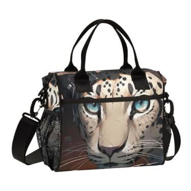 Imagem de GAIGEO Bolsa de almoço feroz leopardo atrás de parede quebrada com suporte de bebida, lancheiras térmicas para adultos, lancheiras femininas isoladas para trabalho, M