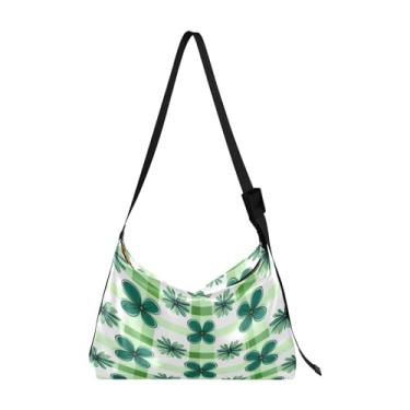 Imagem de Bolsa masculina de couro floral e floral, bolsa transversal grande, bolsa de ombro com zíper, Trevo em xadrez verde - 2, One Size