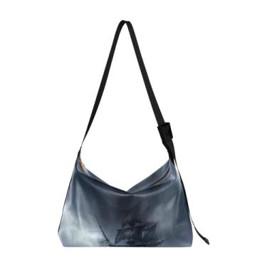 Imagem de GAIGEO Bolsa tiracolo de couro vegano Pirate Ship Stormy Seas Sailing, bolsa de ombro ajustável, bolsa de ombro feminina, Navio pirata Stormy Seas Sailing-3, One Size