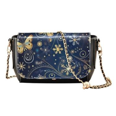 Imagem de Bolsa tiracolo de couro médio com chapéu de duende e trevo, bolsas transversais de couro, bolsas de ombro para mulheres tamanho médio, Flocos de neve e borboletas de Natal - 3, One Size
