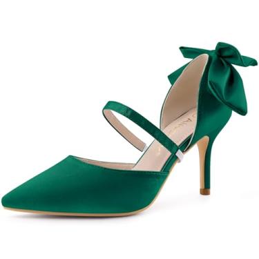 Imagem de Allegra K Sapato feminino de salto agulha de cetim com bico fino, Verde escuro, 6
