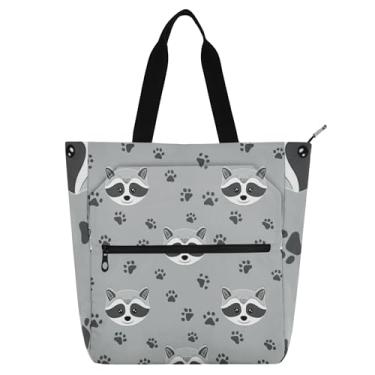 Imagem de GAIGEO Linda bolsa feminina de trabalho com cara de guaxinim pata cinza para mulheres, bolsa de lona para escola, praia, escola, crianças, bolsas fofas, amantes de livros