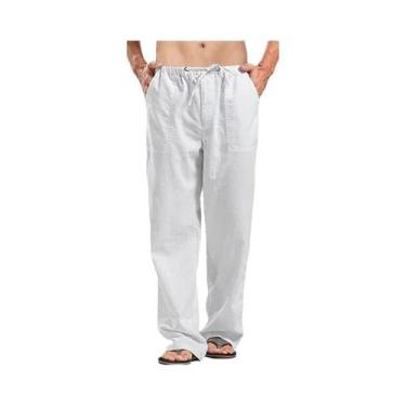 Imagem de Calças De Moletom Masculinas De Verão Em Algodão E Linho Respirável Co