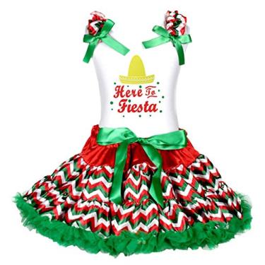 Imagem de Petitebella Camisa Meixcan Hat Here to Fiesta Petti saia roupa menina 1-8 anos, Chevron branco/vermelho, branco, verde, 5-6 anos