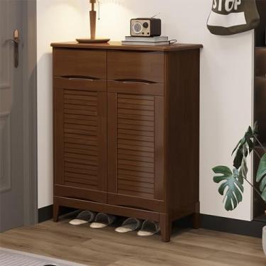 Imagem de Armário de armazenamento de sapatos, armário de sapatos, armário de sapatos fechado com 4 prateleiras, organizador de recipiente de 2 portas, com 2 gavetas, para sala de estar, entrada e sala de