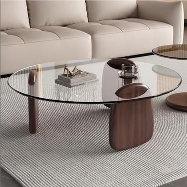 Imagem de EASYSOUL Mesa de centro redonda moderna com tampo de vidro, 83 cm P x 57 cm L x 40 cm A, mesas de chá circulares para sala de estar, escritório em casa, mesas de coquetel industriais (vidro