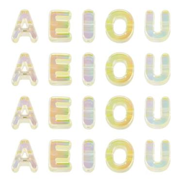 Imagem de FASHEWELRY 50 peças de contas grandes de cristal de 20 mm contas de vogal acrílica coloridas 3D deslizantes transparentes 3D contas do alfabeto para chaveiros faça você mesmo, pulseira paracord