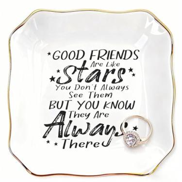 Imagem de Alshurlife Bandeja de cerâmica para presente de amizade - Good Friends are Like Stars Bandeja de joias, presentes de amizade atenciosos para mulheres, presente de aniversário para melhor amiga - ASA