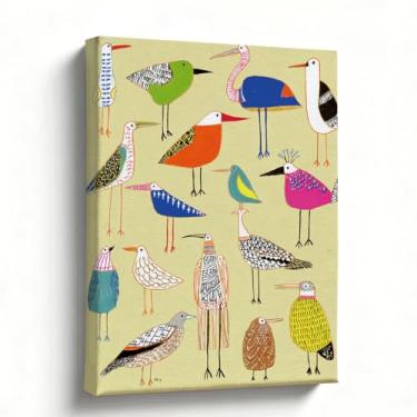 Imagem de Arte em tela de coleção de pássaros - 20 x 25 cm, arte de pássaro divertida e colorida para decoração de quarto, sala de estar e berçário