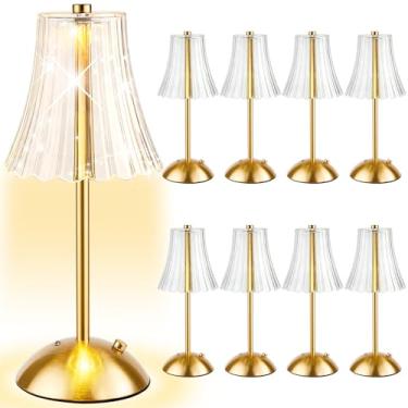 Imagem de Bornerwhite Candeeiro de mesa sem fio, dourado, sem fio, operado por bateria, recarregável, 3 cores, regulável, lâmpada de flores portátil de LED para quarto, sala de estar, cozinha, jantar ao ar