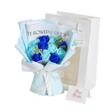 Imagem de IEUDNS Flores de sabonete com flores preservadas, artificiais e criativas, duram de 2 a 3 anos, perfeitas para o Dia dos Namorados, casamentos e outras, Azul