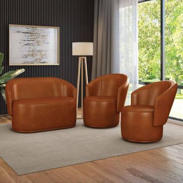 Imagem de Sofá Namoradeira E 2 Poltronas Orgânica Para Sala Malu Sintético Pu M11 - D`rossi Nozes