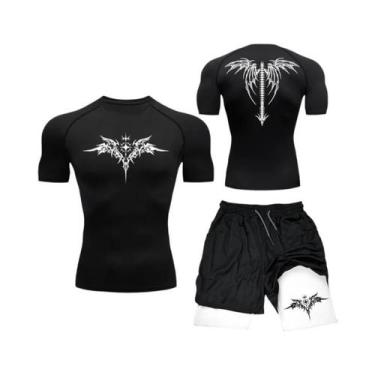 Imagem de Conjunto De Compressão MMA Para Homens, Camiseta E Shorts De Secagem R