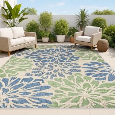 Imagem de JONATHAN Y SMB110B-14 Tapete Zinnia Moderno Floral Texturizado Azul Marinho/Verde 3 m x 4,3 m Tapete para área interna/externa, adequado para animais de estimação, não derrama, resistente a manchas,