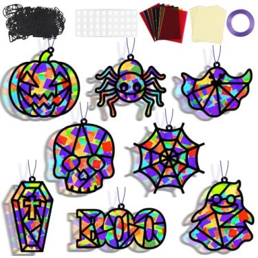 Imagem de 32 conjuntos de apanhadores de sol de Halloween, kit de artesanato faça você mesmo, efeito vitral, fantasma, aranha, caveira, abóbora, artesanato, casa, escola, sala de aula, presente de aniversário