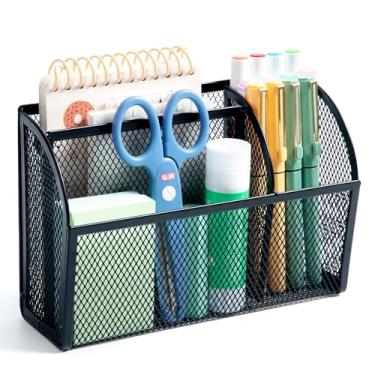 Imagem de M&G Suporte magnético de caneta apagável a seco, suporte de lápis de malha de metal com ímã forte para quadro branco, geladeira e armário, organizador de cesta magnética com 3 compartimentos, preto