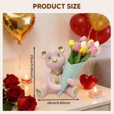 Imagem de Bothyi Vaso de Urso Pequeno, Escultura de Vaso de Flores, Ornamentos, Estatueta de Urso, Estátua de Animal para Mesa, Entrada, Festa de Dia dos, Rosa