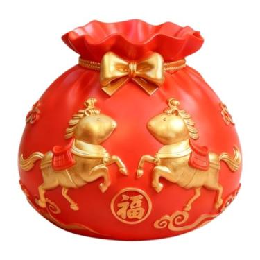 Imagem de Fenteer Vaso de flores decorativo de mesa, em formato de bolsa de dinheiro, com design chinês, ideal para escritório, casa de campo ou ambientes internos.