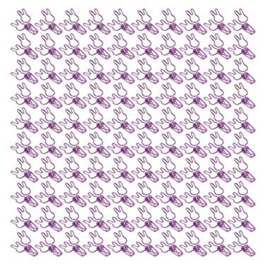 Imagem de 100 pçs clipes de pasta bonito forma de coelho forte força de fixação metal oco mini clipes de papel grampos para documentos de escritório material escolar (Roxa)