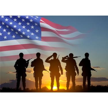 Imagem de chnywork 6 x 3 m pano de fundo para fotos de soldado do exército dos EUA, bandeira americana, dia dos veteranos, pôr do sol, eventos temáticos, decorações de festa, sessão de fotos, adereços de cabine