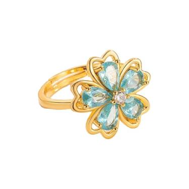 Imagem de OIDIMS Elegante anel de flores azuis para mulheres e mulheres moderno declaração de casamento banda aberta ajustável delicado chique imitação zircônia cúbica anéis de compromisso empilhável requintado
