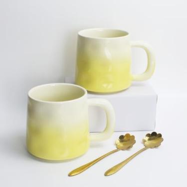 Imagem de TRUSTABOGE Conjunto de 2 xícaras de cerâmica - Canecas de café com colher - Copos de café de porcelana de 340 g com alça, caneca latte, caneca grande para mulheres, homens, ótima para chá de chocolate
