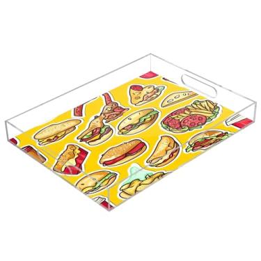 Imagem de xigua Bandeja de servir de acrílico padrão fast food com alças bandejas decorativas portáteis à prova de derramamento para café da manhã, jantar, bandeja organizadora de bancada para banheiro, cozinha