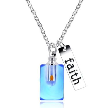 Imagem de Uloveido Colar pingente de gota d'água de cristal encantos com semente de mostarda Faith de aço inoxidável em garrafa aberta em forma de gota Y800, Vidro, Vidro