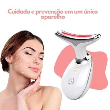 Imagem de Massageador Facial LED Rejuvenescimento com Luz, Aparelho Estético Facial Microcorrente, Branco