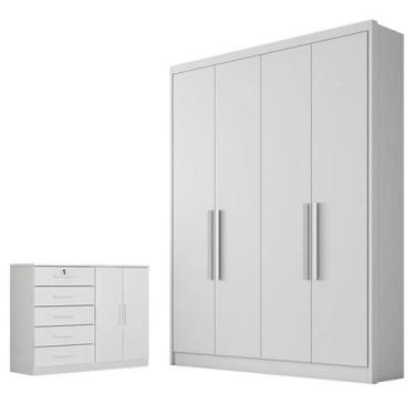 Imagem de Guarda Roupa Solteiro Sevilha com Nicho e Cômoda Seul Neve - Novo Hori