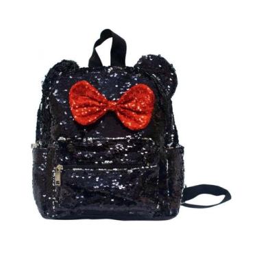 Imagem de Mochila Preta Lantejoulas Minnie 28x14x26cm Disney