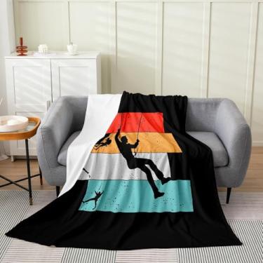 Imagem de Erosebridal Cobertor de flanela para escalada em rocha, 127 x 152 cm, cobertor de lã para crianças, meninos, homens, patchwork, preto, laranja, vermelho, macio, quente, decoração de quarto
