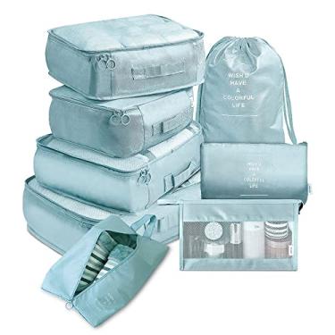 Imagem de Conjunto de 8 Sacos Armazenamento Organizador Viagem Mala Cases Embalagem Bagagem Portátil Roupas Sapatos Pouch Arrumação