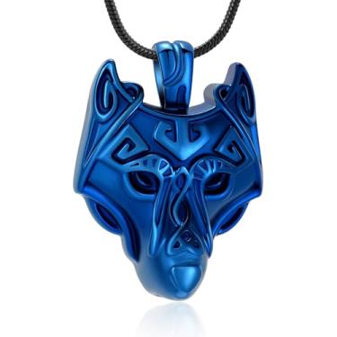 Imagem de Colar de urna com cabeça de lobo para cinzas, joia de cremação animal, aço inoxidável, pingente de lobo viking, joias comemorativas, pingente de cinzas para animais de estimação humanos com kit de